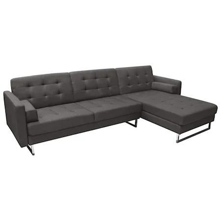 Convertible Tufted RF Chaise Sectional with Chrome Legs